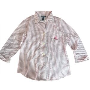 Ralph Lauren Pink Striped Pajama Set | Button Up Top + Drawstring Pants